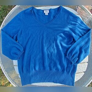 NEIMAN MARCUS CASHMERE V NECK SWEATER 2X BLUE FUC